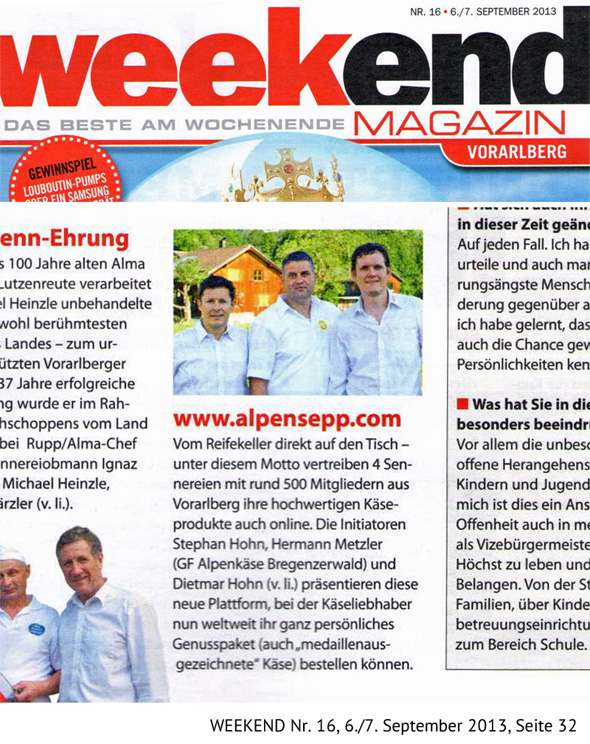 Alpen Sepp im weekend Magazin, Nr. 16, 6./7. September 2013