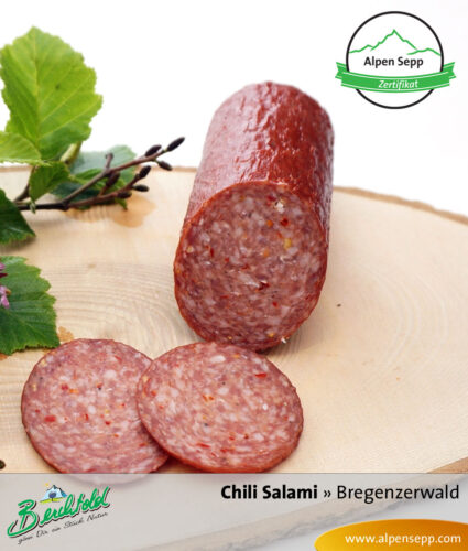 Scharfe Chilisalami | Hot & Spicy Salami mit frischen Chilis - 1 Stange 8 Bregenzerwälder Chili Salami