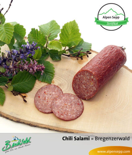 Scharfe Chilisalami | Hot & Spicy Salami mit frischen Chilis - 1 Stange 7 Bregenzerwälder Chili Salami