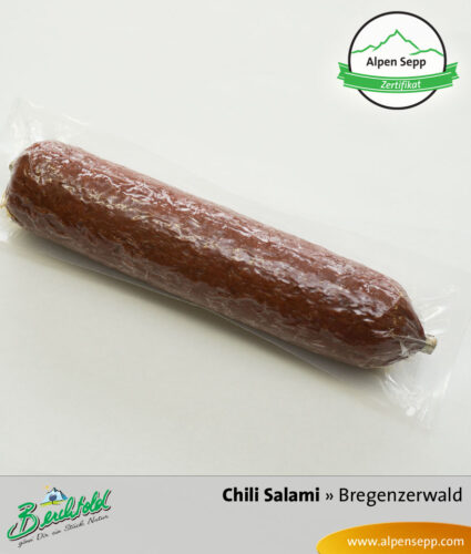 Scharfe Chilisalami | Hot & Spicy Salami mit frischen Chilis - 1 Stange 9 Bregenzerwälder Chili Salami vakuumiert