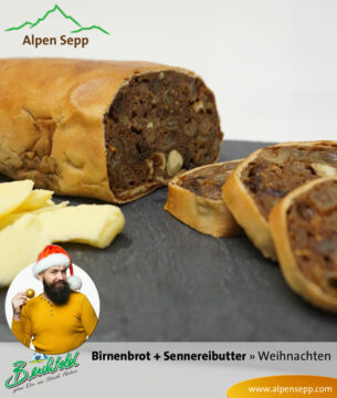 Bregenzerwälder Birnenbrot mit Sennerei Butter im Weihnachtsset