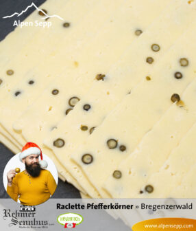 Sennerei Raclette Käse mit Pfefferkörnern - fertig geschnitten 6 Raclette Käse mit Pfefferkörnern
