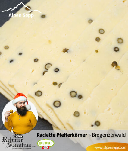 Sennerei Raclette Käse mit Pfefferkörnern - fertig geschnitten 6 Raclette Käse mit Pfefferkörnern