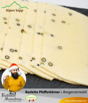 Sennerei Raclette Käse mit Pfefferkörnern - fertig geschnitten 7 Raclette Käse mit Pfefferkörnern
