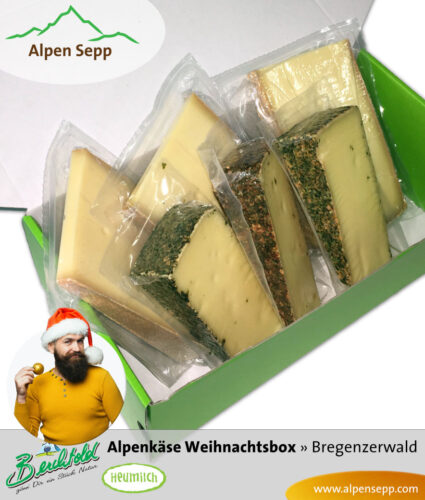 Rehmer Heumilch Alpenkäse Weihnachtsbox - 6 Käsesorten 7 Rehmer Alpenkäse Weihnachtsbox mit 6 Käsesorten