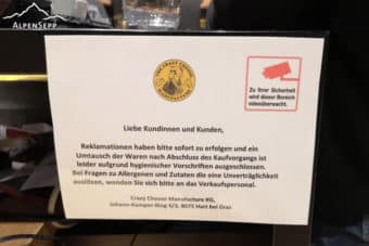 Crazy Cheese Kauf Hinweisschild