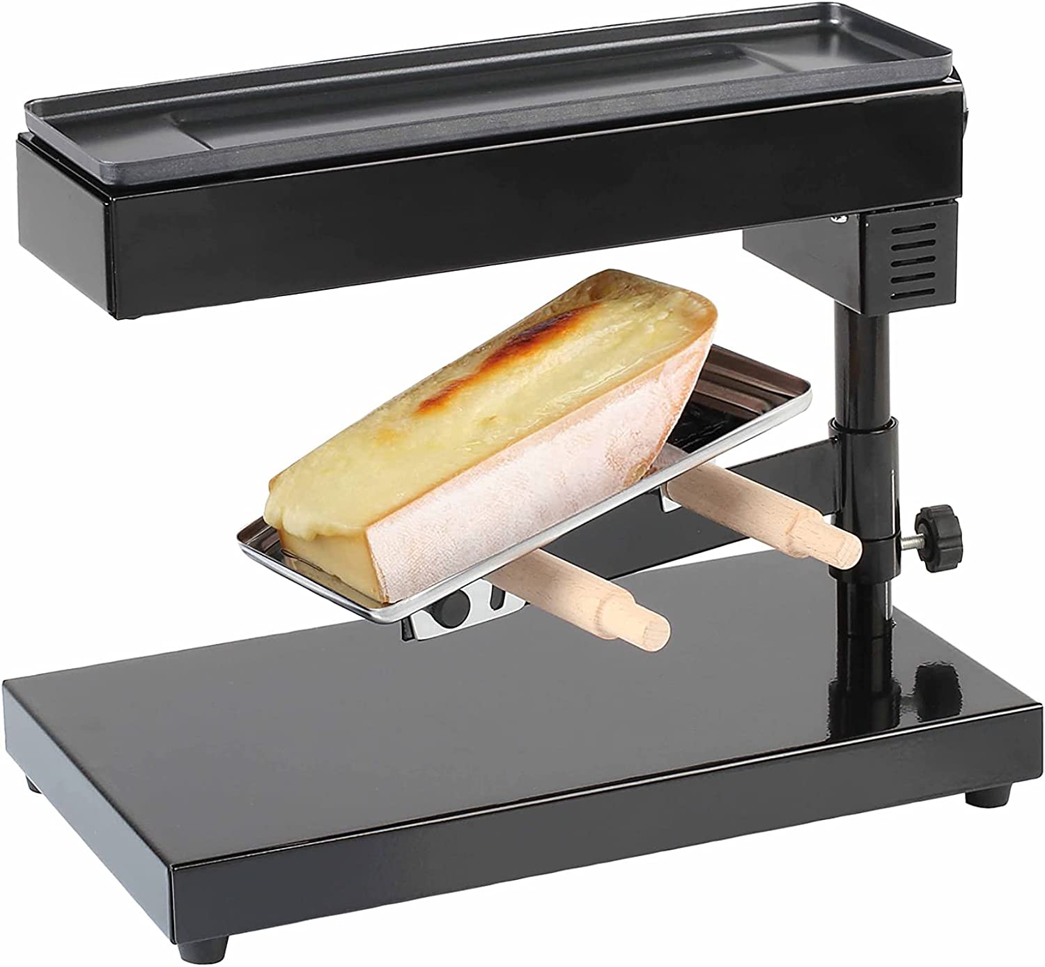 Käseschmelzer Raclettegrill Raclette Ofen für ein ganzes Stück Käse 6-8 Personen (Standgerät, 600 Watt, Höhe und Winkel einstellbar, Thermostat, Schwarz)
