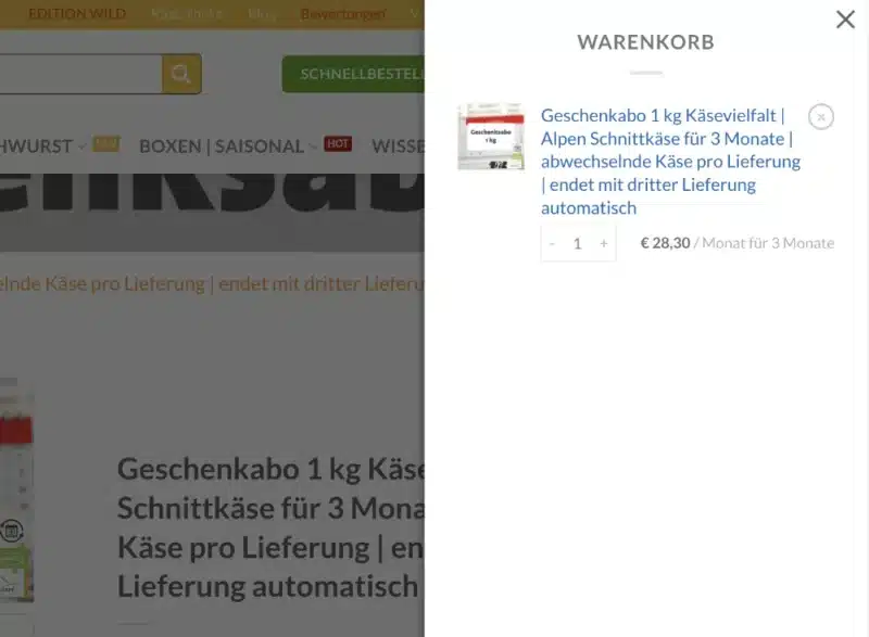 Abo im Warenkorb