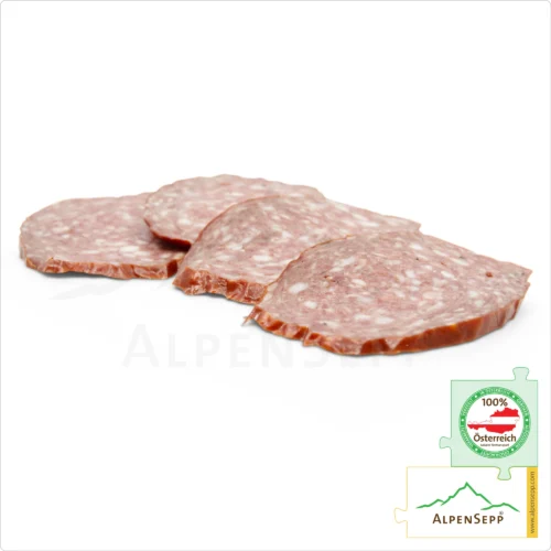 BERGSALAMI | Milde Salami aus Rindfleisch und Schweinefleisch | PREMIUM Wurst aus der Alpenregion | 1 Stange 9 BERGSALAMI | Milde Salami Wurst aus Rindfleisch und Schweinefleisch | Rohwurst Wurstsorte