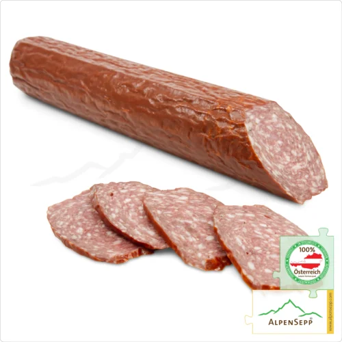 BERGSALAMI | Milde Salami aus Rindfleisch und Schweinefleisch | PREMIUM Wurst aus der Alpenregion | 1 Stange 2 BERGSALAMI | Milde Salami Wurst aus Rindfleisch und Schweinefleisch | Rohwurst Wurstsorte