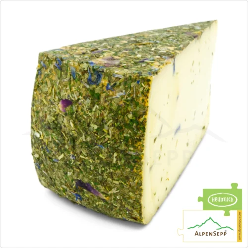 BLUMENKÄSE Käselaib | Laktosefreier Heumilch Käse | 8,1 kg Käserad 7 Blumenkäse | laktosefreier Heumilch Schnittkäse mit Tee Blütenmischung affiniert | 500 g