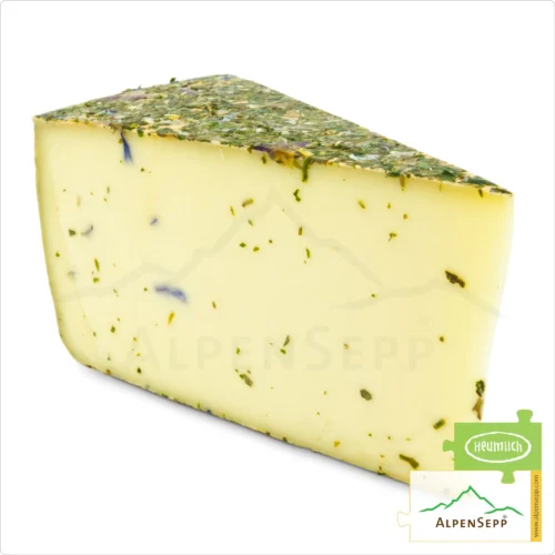 BLUMENKÄSE Käselaib | Laktosefreier Heumilch Käse | 8,1 kg Käserad 9 Blumenkäse | laktosefreier Heumilch Schnittkäse mit Tee Blütenmischung affiniert | 500 g