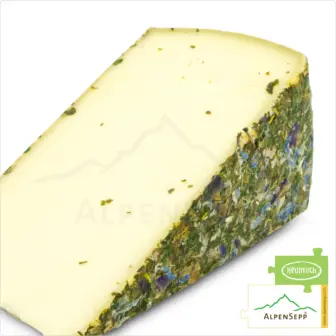 BLUMENKÄSE Käselaib | Laktosefreier Heumilch Käse | 8,1 kg Käserad 8 Blümlekäse | laktosefreier Heumilch Schnittkäse mit Tee Blütenmischung 500 g