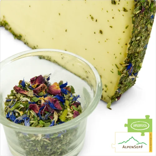 BLUMENKÄSE "Blümlekäse" | 100% mild-harmonische Genuss Garantie mit einmaligem Blüten Charakter | Laktosefreier DELUXE Heumilch Käse direkt aus dem Käsekeller 2 Blumenkäse | laktosefreier Heumilch Schnittkäse mit Tee Blütenmischung