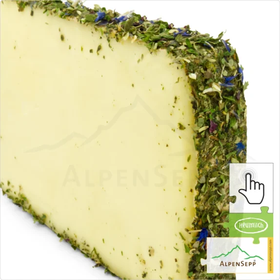 BLUMENKÄSE "BLÜMLEKÄS", 200 Gramm Käse aus Kuhmilch - laktosefrei | direkt aus dem Käsekeller | zart schmelzend mit mild-harmonischem Charakter | 1-Klick Sofortkauf 15 Blumenkäse Sofortkauf | laktosefreier Heumilch Käse mit Tee Blütenmischung affiniert