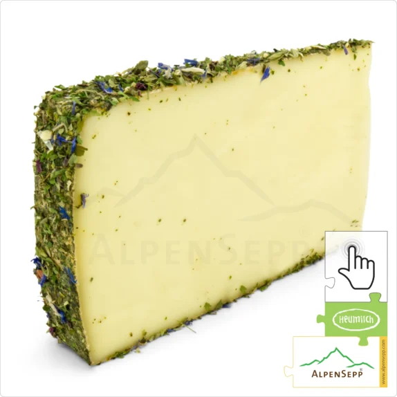 BLUMENKÄSE "BLÜMLEKÄS", 200 Gramm Käse aus Kuhmilch - laktosefrei | direkt aus dem Käsekeller | zart schmelzend mit mild-harmonischem Charakter | 1-Klick Sofortkauf 13 Blümlekäse Sofortkauf | laktosefreier Heumilch Käse mit Tee Blütenmischung affiniert