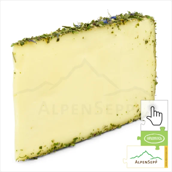 BLUMENKÄSE "BLÜMLEKÄS", 200 Gramm Käse aus Kuhmilch - laktosefrei | direkt aus dem Käsekeller | zart schmelzend mit mild-harmonischem Charakter | 1-Klick Sofortkauf 12 Blümlekäse Sofortkauf | laktosefreier Heumilch Käse mit Tee Blütenmischung affiniert