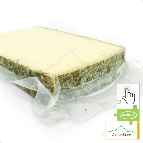 BLUMENKÄSE "BLÜMLEKÄS", 200 Gramm Käse aus Kuhmilch - laktosefrei | direkt aus dem Käsekeller | zart schmelzend mit mild-harmonischem Charakter | 1-Klick Sofortkauf 16 Blumenkäse Sofortkauf | laktosefreier Käse mit Tee Blütenmischung affiniert