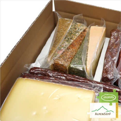 GEMISCHTE GESCHENKBOX » ALPENSEPP® « | Genussbox mit Käse + Wurst | 3,3 kg vielfältiger Genuss am Gaumen aus den Alpen 6 GESCHENKKORB | GESCHENKBOX 'AlpenSepp' mit Käse + Wurst | 3,3 kg vielfältiger Genuss am Gaumen aus den Alpen