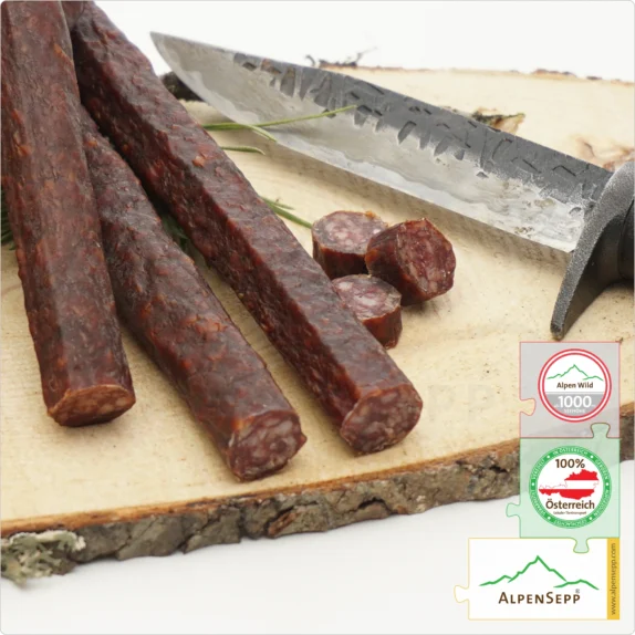 HIRSCHBEISSER | Rohwurst vom Wild | PREMIUM Wurst vom heimischen Rotwild | 1 Paar 9 HIRSCHBEISSER | Rohwurst vom Wild | PREMIUM Wurst vom heimischen Rotwild