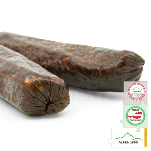 HIRSCHLANDJÄGER | Rohwurst Kantwurst vom Hirsch | PREMIUM Wildwurst vom Alpen Rotwild | 1 Paar 9 HIRSCHLANDJÄGER | Rohwurst Kantwurst vom Hirsch | Landjäger vom Rotwild