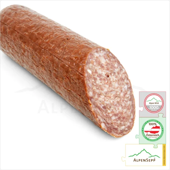 HIRSCHSALAMI - Salami Wildwurst vom Hirsch | PREMIUM Wurst vom Berg Rotwild | 1 Stange 9 HIRSCHSALAMI | Salami Wildwurst vom Rotwild | Wurst vom heimischen Wild