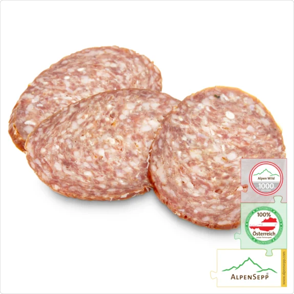 HIRSCHSALAMI - Salami Wildwurst vom Hirsch | PREMIUM Wurst vom Berg Rotwild | 1 Stange 7 HIRSCHSALAMI | Salami Wildwurst vom Rotwild | Wurst vom heimischen Wild
