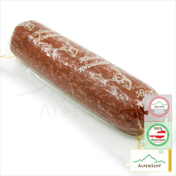 HIRSCHSALAMI - Salami Wildwurst vom Hirsch | PREMIUM Wurst vom Berg Rotwild | 1 Stange 8 HIRSCHSALAMI | Salami Wildwurst vom Rotwild | Wurst vom heimischen Wild