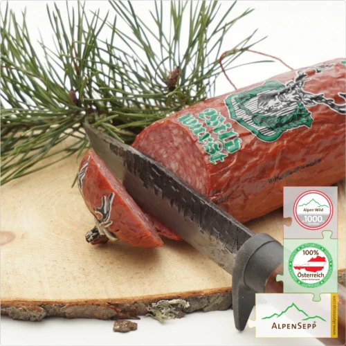 HIRSCHWURST | Heißgeräucherte Wildwurst | PREMIUM Wurst vom heimischen Rotwild | 1 Stange 9 HIRSCHWURST | Heißgeräucherte Wildwurst | Wurst vom heimischen Rotwild
