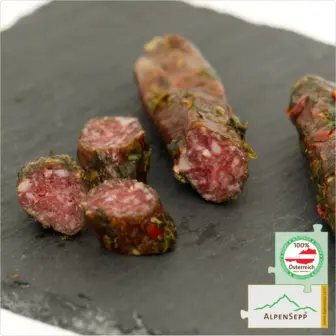 KRÄUTERLE Wurst mit eleganter Kräutermischung - geräucherte PREMIUM Rohwurst - 3 Stück 9 KRÄUTERLE Wurst mit eleganter Kräutermischung | geräucherte PREMIUM Rohwurst