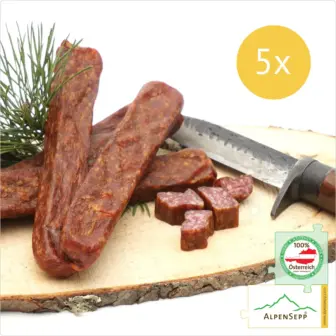 LANDJÄGER Wurst | Rohwurst Kantwurst | geräucherte, würzige PREMIUM Spezialität der Alpen | 5 Paar 9 LANDJÄGER | Rohwurst Kantwurst | geräucherte, würzige Wurst | 5 Paar