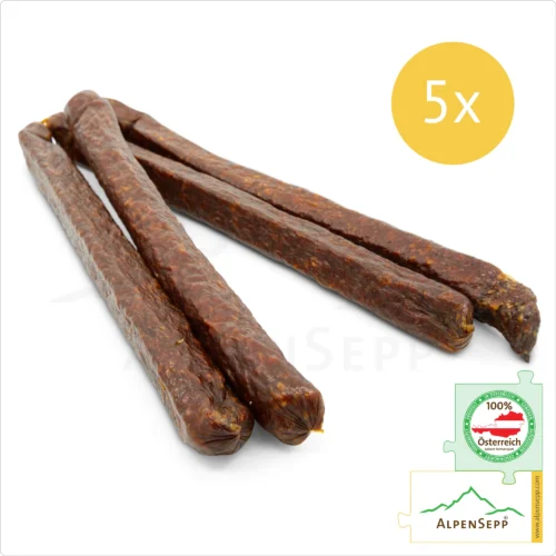 PFEFFERBEISSER geräucherte, mild-scharfe Rohwurst | PREMIUM Wurst mit schwarzem Pfeffer veredelt | 5 Paar 1 PFEFFERBEISSER geräucherte Wurst, mild-scharfe Rohwurst mit Pfeffer | 5 Paar