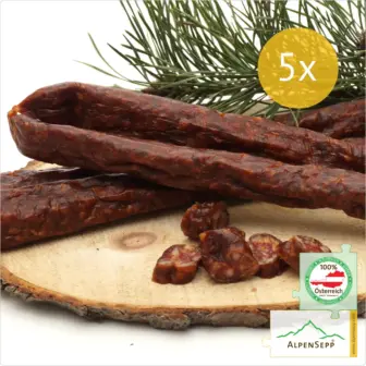 PFEFFERBEISSER geräucherte, mild-scharfe Rohwurst | PREMIUM Wurst mit schwarzem Pfeffer veredelt | 5 Paar 9 PFEFFERBEISSER geräucherte Wurst, mild-scharfe Rohwurst mit Pfeffer | 5 Paar