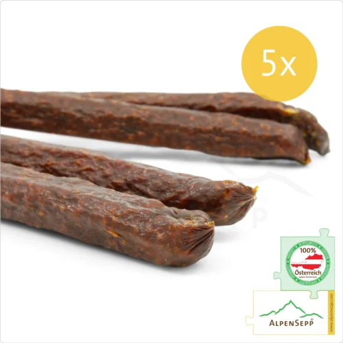 PFEFFERBEISSER geräucherte, mild-scharfe Rohwurst | PREMIUM Wurst mit schwarzem Pfeffer veredelt | 5 Paar 7 PFEFFERBEISSER geräucherte Wurst, mild-scharfe Rohwurst mit Pfeffer | 5 Paar