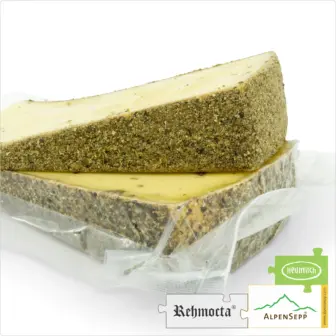 Schnittkäse » Der Bärige « | laktosefrei (Heumilch) - mit Bärwurz affiniert 11 Käse REHMOCTA » Der Bärige « | Affinierte laktosefreie Schnittkäse Käsesorte mit Bärwurz