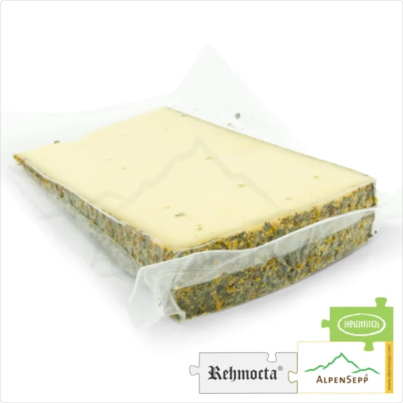 KÄSE REHMOCTA® » Diedo « | Affinierte, laktosefreie Käsesorte direkt aus dem Käsekeller | zart schmelzend mit Apfel, Minze + Holunderblüte Charakter 13 KÄSE REHMOCTA »Diedo« | Affinierte laktosefreie Schnittkäse Käsesorte mit Gewürzmischung aus Apfel, Minze + Holunderblüte