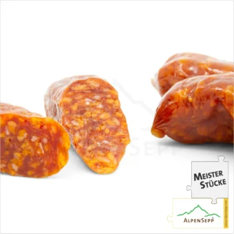 SALAMI BEISSERLE HOT | Scharfe Snack Wurst mit Chili aus Schweinefleisch | Pikante PREMIUM Wurstsorte | 4 Stück