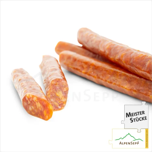 SALAMI STICKS PIKANT | Mini Salami Wurst aus Schweinefleisch | PREMIUM Wurstsorte | 6 Stück 7 SALAMI STICKS | Pikante Mini Salami Wurst aus Schweinefleisch | PREMIUM Wurstsorte | 6 Stück