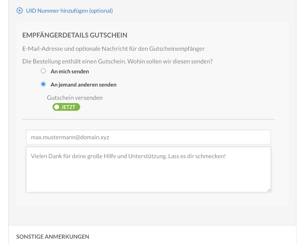 Gutscheinfelder im Kassabereich