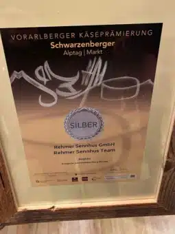Rehmer Sennhus Silber Auszeichnung | Vorarlberger Käseprämierung