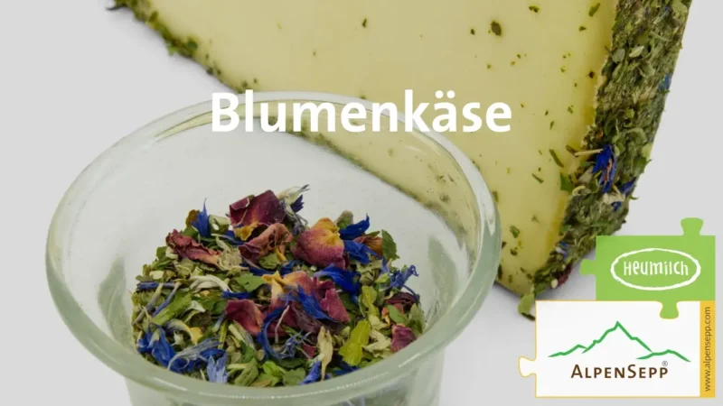 BLUMENKÄSE "Blümlekäse" | 100% mild-harmonische Genuss Garantie mit einmaligem Blüten Charakter | Laktosefreier DELUXE Heumilch Käse direkt aus dem Käsekeller 18 Genusserlebnis Blumenkäse