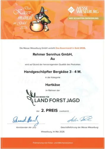 Rehmer Sennhus Kasermandl 2026 | Bergkäse 4 2. Preis