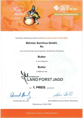 Rehmer Sennhus Kasermandl 2026 | Butter 1. Preis