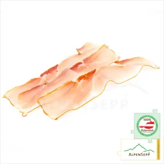 Schinkenspeck geschnitten | leicht geräuchert und luftgetrocknet | 100 % aus Österreich – 200 Gramm
